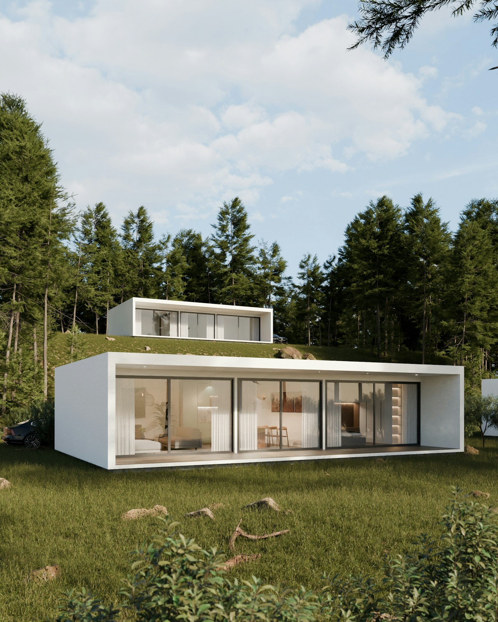 Maison blanche en lisière de forêt